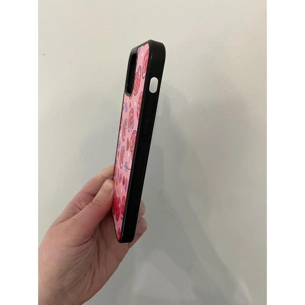 iPhone 12 12 Pro Case Pink Red Checkered Cherry Heart Disco Ball Graphic Cover
